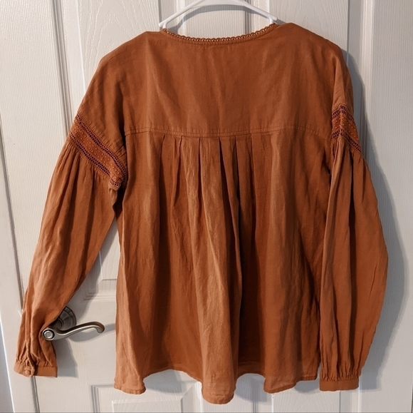 New RO & DE 100% Cotton Oversized Orange 1/4 Button Lace Detail Blouse Size XS - Picture 3 of 11